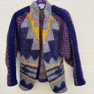 Samarkand Cardigan Purple Geometric Mohair Wool Vintage Hong Kong Southwestern
